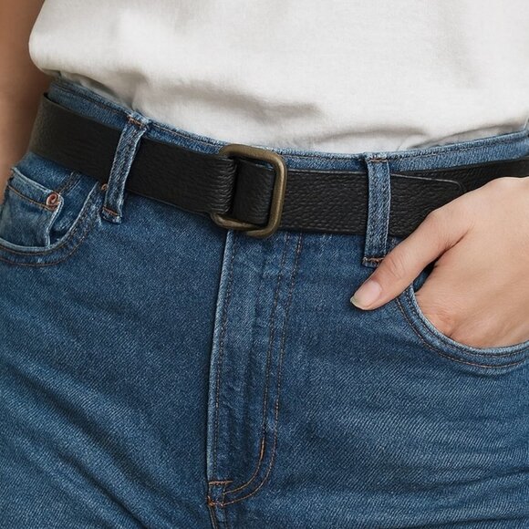 Women’s Genuine Leather Belt Made Italy Black Brass Buckle Textured Wide Belt M - Picture 1 of 10